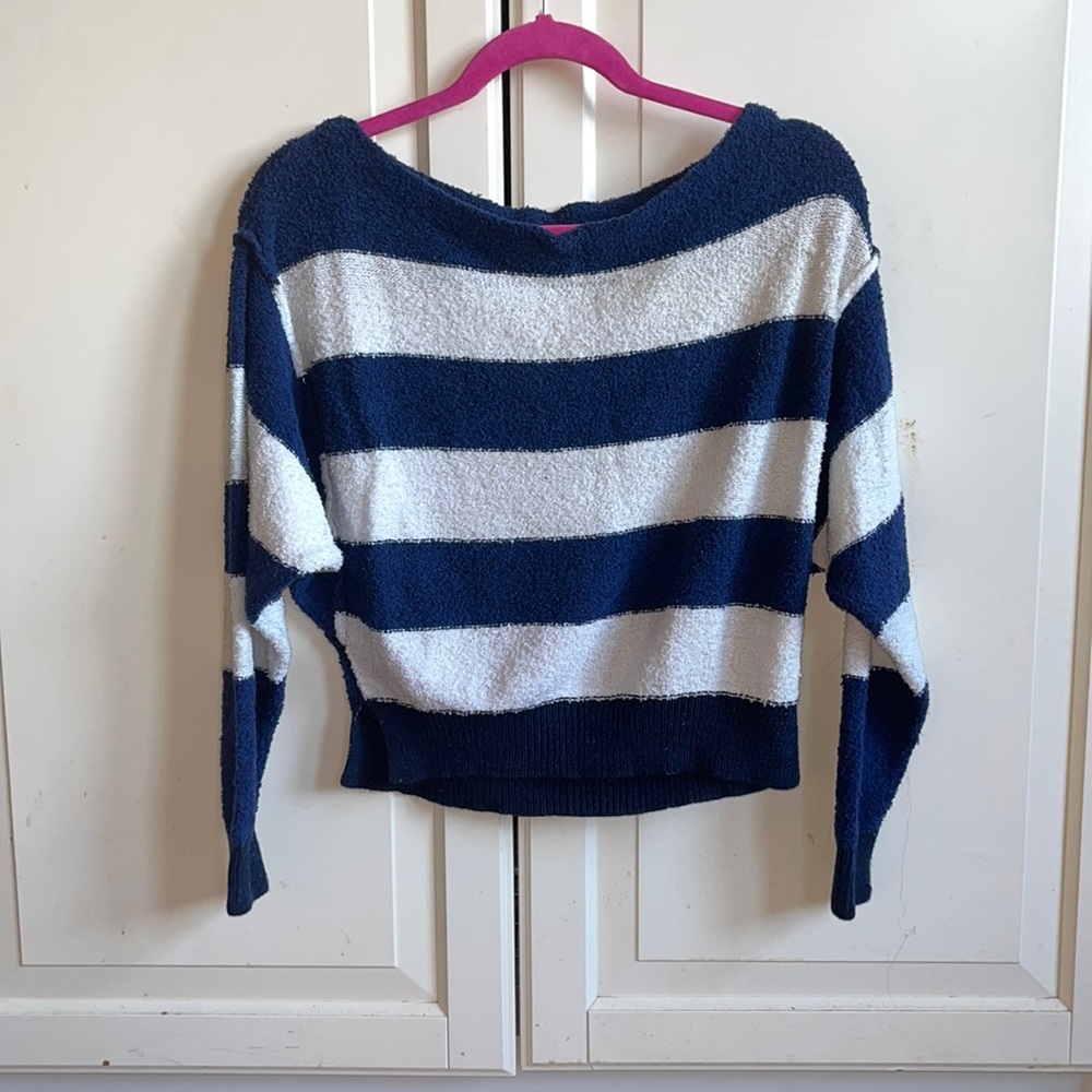 Free people wide neck blue and white stripped sweater